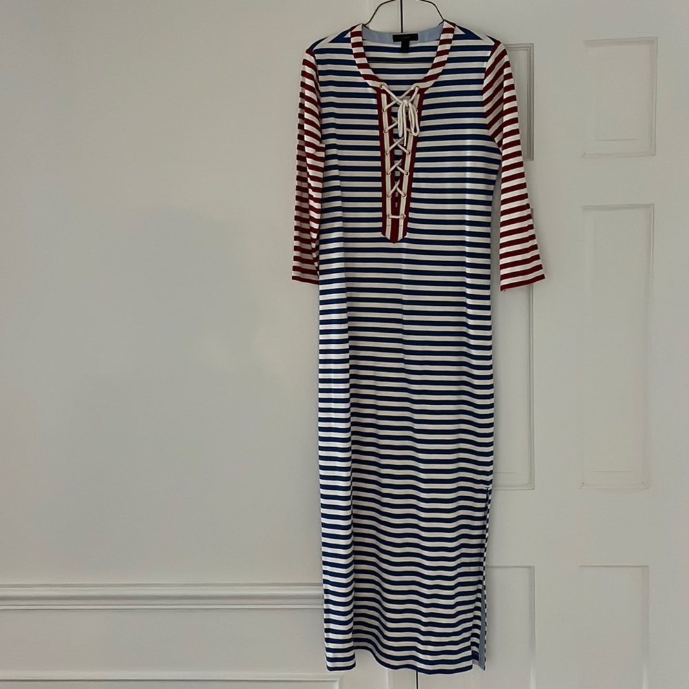 J Crew striped cotton maxi dress, stripes, side slits, size S